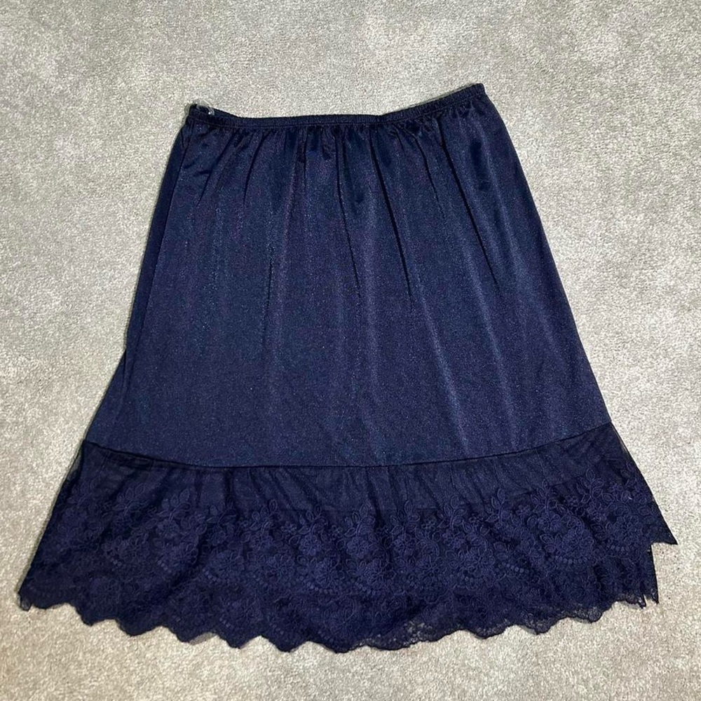 Altar'd State Navy A-Line Slip Skirt with Lace Hem